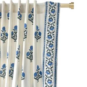 lot 8265 image: ATOSII 100% Cotton Single Panel Block Print Curtain, Easy Hanging with Rod Pocket & Loop, Living Room, Dining Room, Bedroom Light Filtering Boho Curtains, Set of 1, 60 W X 84 L, Flora Blue Poppy