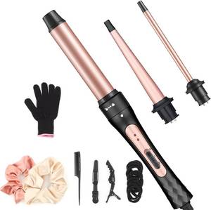 lot 8268 image: JAETON Curling Iron Wand Set 3 in 1 with 0.35-1.25 Ceramic Barrels