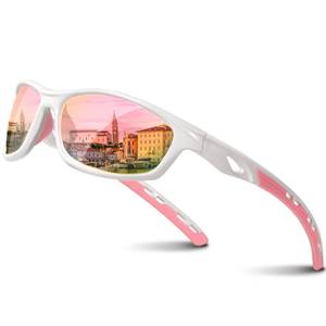 lot 8283 image: RIVBOS Sunglasses for Men Women Polarized UV Protection Sports Fishing Driving Shades Cycling RB833-White LightPink