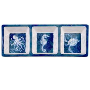 lot 8292 image: Certified International 28198 Oceanic 3-Section Relish Tray, 14.5-inch Length, Melamine
