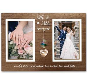 lot 8299 image: AarkaJ Mr. & Mrs. Wedding Picture Frame, Wedding Gift for Couple, Double 4x6 Photo Frame with K9 Crystal Charm, Elegant Newlywed Gift for Bridal Shower, Engagement or Anniversary