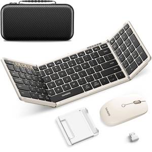 lot 8300 image: Foldable Keyboard and Mouse, Samsers Folding Bluetooth Keyboard Combo, 2.4G  BT5.0 x 2, Full-Size Portable Travel Keyboard & Rechargeable Wireless Mouse for Windows Android iOS Mac OS, Starlight