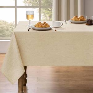 lot 8310 image: Decorelia Faux Linen Farmhouse Table Cloth 60x144 for 10 ft Rectangle Table, Beige Waterproof Outdoor Washable Cloth Tablecloth for Rectangular Dining Room Kitchen Outdoor Party Restaurant Table