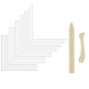 lot 8317 image: 9 PcsSet Creative Positioning Pieces Card Corners Helpers with Bone Folder Tool Stamping Corners Paper Craft Supplies Scrapbooking Tools for Paper Craft Card Making and Scrapbooking Crafting Tool