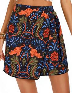 lot 8319 image: Kate Kasin Womens Floral Wrap Short Skort, Summer Beach Vacation Skirts, High Waisted Black Boho Mini Skirt L