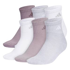lot 8332 image: adidas Womens Athletic Cushioned Quarter Ankle Socks (6 Pairs) Durable & Comfortable, Preloved Fig PurpleClear Onix GreyWhite, Medium