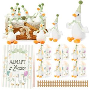 lot 8338 image: Soulchen 16 Sets One Silly Goose Birthday Decor Adopt a Goose Favors Small Stuffed Plush Animal with Birthday Party Hats Ribbon Bow for Adopt a Pet Theme Party Supplies Gifts Baby Shower (Green)