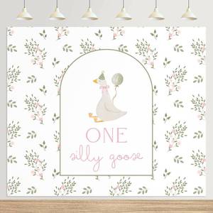 lot 8344 image: Tingjoo One Silly Goose Backdrop Banner 6.5 x 5 ft 1st Birthday Party Decorations One Silly Goose Background Prop for Baby Shower & 1st Birthday Party Decorations