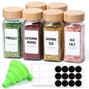 lot 11705 image: ComSaf Glass Spice Jars with with Labels 4 oz 6 Pack Small Bamboo Lids