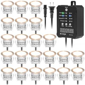 lot 11712 image: HIBOITEC Low Voltage Deck Lights Kit with Transformer Dimmable Timer and Photocell Sensor Outdoor Recessed LED Deck Lighting IP67 Waterproof 2700K for Stair Step Outdoor Garden Yard 22 Packs