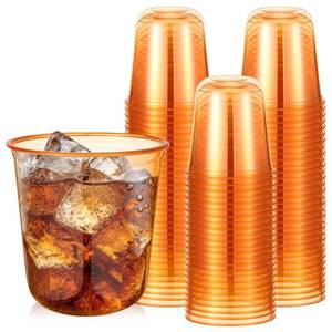 lot 11716 image: Ziliny 50pcs Disposable Stemless Glasses 12oz Crystal Plastic Wine Glasses Clear Classic Pet Cup for Meeting Weddings Birthdays Cocktail Christmas Party Supplies (Orange)