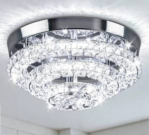 lot 11727 image: Cainjiazh 11.8 Crystal Ceiling Light, Round Flush Mount LED, Cool White