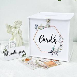 lot 11729 image: OurWarm White Wedding Card Box with Lock, PVC Gift Card Box for Wedding Reception, Eucalyptus DIY Wedding Envelope Money Card Box for Party Graduation Birthday Baby Shower Decorations