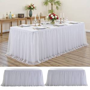 lot 11738 image: White Tulle Tablecloth for 6 Ft Rectangle Tables 2-Pack, Ideal for Weddings