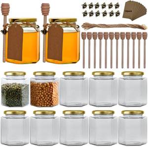 lot 11746 image: Woaiwo-q 12 Pack 16 oz Hexagon Honey Jars with Dippers