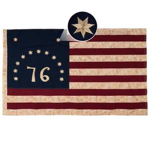 lot 11752 image: AMZFLAG 100% Cotton Vintage 76 Flag 3x5 ft for Outside, Tea-Stained 1776 Bennington Betsy Ross Flags 250 Anniversary Heavy Duty Antiqued US Flags Cloth Aged Style with 2 Brass Grommet