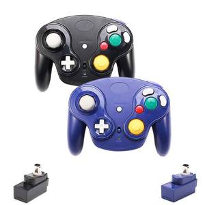 lot 11759 image: VTone Wireless Game Cube Controller, 2 Pieces 2.4G Wireless Classic Gamepad with Receiver Adapter for Wii Game Cube NGC GC (Black and Dark Blue)