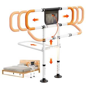 lot 11766 image: Zelvia Bed Rails for Elderly Adults Safety with Motion Light & Storage Pouch - Retractable & Foldable Bed Handrails Assist Bedrails for Seniors, Surgery Patients & Handicap-White&Orange