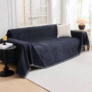 lot 11768 image: MYSKY HOME Couch Cover for Dogs Washable Couch Covers Couch Covers for Sofa Couch Cover 2 Cushion Sofa Non Slip Dogs Furniture Protector with Tassels Chenille Sofa Covers for Pet, 71x102, Navy Blue