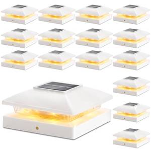 lot 11771 image: Solar Post Cap Lights Outdoor 16pack, White Waterproof Solar Powered Deck Fence Post Lights Fit 4x4 WoodVinyl Posts, Bright Warm White Solar Cap Light Decorate Deck, Patio, Porch, Fence