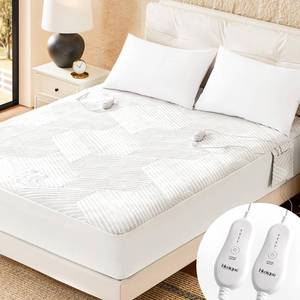 lot 11772 image: blunique Electric Heated Mattress Pad Queen Size Dual Control Bed Warmer, Deep Pocket, Side Storage Pouch for Controller, Machine Washable, 3D Air Layer Fabric, 60x80, Grey
