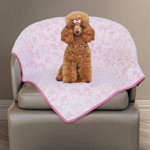 lot 12203 image: Stuffed Premium Soft Dog Blanket, with Flannel Pink Cute Paw Print, Cat Blanket Puppy Supplies Dog Products Stuff Essentials(Pink 32x40 inches)
