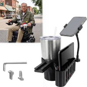 lot 12212 image: Cup Holder for Permobil Wheelchair,with Phone Holder & Large Storage Basket