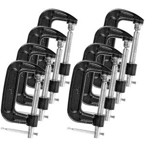 lot 12214 image: MYFAMIREA 8 Pcs C Clamp 2 Inch Heavy Duty Steel C Clamp Set Cast Iron Frame Sliding T-Handle More Stability Massive Clamps for Woodworking, Welding, Building, Automotive Applications (Black)