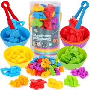 lot 12215 image: Counting Construction Vehicles Color Sorting Matching Games for Kids 3-5, Preschool Educational Learning Fine Motor Counting Transportation Matching Classroom Sensory Table Toys for Boys Girls