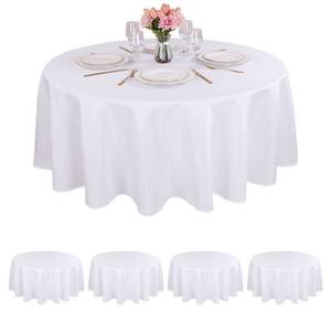 lot 12230 image: Kesfey 4 Packs Round Tablecloth 70 Inches White Polyester Table Cloths Stain and Wrinkle Resistant Tablecloths for Round Tables Washable Circle Fabric Tablecovers for Wedding Camping Banquet Parties (Used)