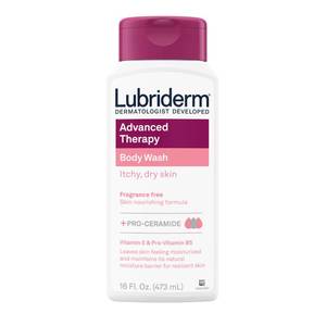 lot 12232 image: Lubriderm Advanced Therapy Body Wash, Unscented Nourishing Cleanser with Pro-Ceramide, Vitamin E & Pro-Vitamin B5 Gently Cleanses Itchy, Dry Skin, Fragrance Free, Hypoallergenic, 16 fl. oz