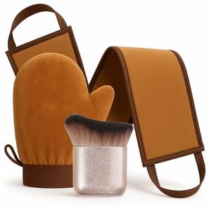 lot 12235 image: 3 in 1 Self Tanner Applicator Set for Beginners Streak-Free Tanning Mitt with Back Applicator & Kabuki Brush Easy Self Tanning Tools for Body Face & Back, No Orange Hands Self Tanning Tools Kit