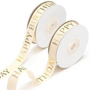 lot 12238 image: Daifunli 20 Yards Happy Birthday Ribbon Gold Cotton 58 Glitter Custom Ribbon Bows for Gift Wrapping Crafts Supplies DIY Anniversary Wedding Birthday Mother Day Teacher Nurse Week Decorations
