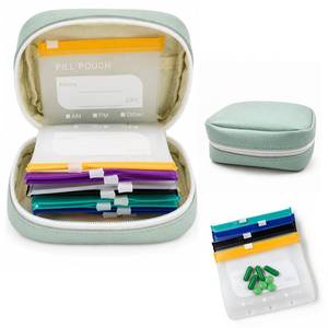 lot 12243 image: Waterproof Pill Organizer Binder with 14 Color-Coded Pouches (Green)