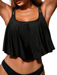 lot 12244 image: ZAFUL Ruffle Bikini Tops for Women Adjustable Straps Flounce Swimsuit Tops Bathing Suit Top Only 2026 0-Black L
