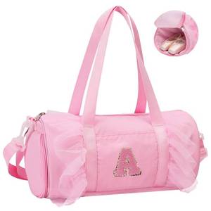lot 12252 image: Dance Bag for Girls 4-6, Personalized Initial Letter Ballet Duffle Bag with Shoes Compartment, Kids Toddler Ballet Bag (Pink A)