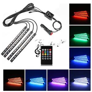 lot 12262 image: Car LED Strip Light,Uniwit 4 Pieces DC 12V 72 LED Multicolor Car Interior Music Light LED Underdash Lighting Kit with Sound Active Function and Wireless Remote Control Including Car Charger