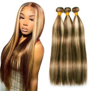 lot 12268 image: Luxvogue Chocolate Brown Blonde P4613 Human Hair Bundles 08 10 12 Inch Straight Wave Bundles Human Hair Unprocessed 11A Brazilian Virgin Soft Quick Weave for Black Women