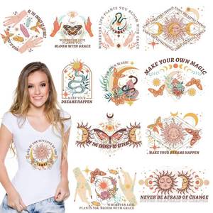 lot 12270 image: Dazoratix Iron On Patches Transfer - 12 Pcs Boho Sun Moon DTF Transfers for Girls Ready to Press Heat Decals Butterfly Patches for Women T-Shirts Clothing Backpacks Fabric Hoodie DIY Crafts Decoration