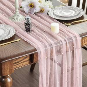 lot 12282 image: Artoid Mode 3PCS Pearl Pink Gauze Table Runner 120 Inch 10FT, Seasonal Sheer Dining Holiday Wedding Birthday Baby Shower Table Decor for Home Party