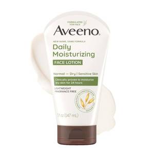 lot 12293 image: Aveeno Daily Moisturizing Face Lotion with Soothing Prebiotic Oat, Lightweight Non-Greasy Facial Moisturizer for Normal to Dry, Sensitive Skin, 24-Hour Moisture, Fragrance-Free, 5 Oz
