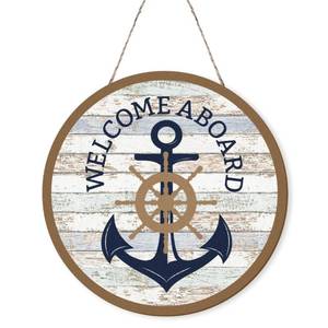 lot 12298 image: MOTERMATE Nautical Welcome Aboard Anchor Boat Sign Decor, Cruise Ship Ocean Front Porch Door Decor, Sailboat Navy Blue Wall Hanging Decor for Bathroom, Boat Anchor Signs for Home Farmhouse, 12x12 Inch