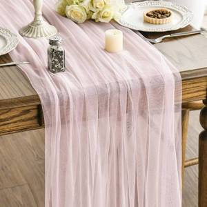 lot 12299 image: Artoid Mode 3PCS Blushing Pink Gauze Table Runner 120 Inch 10FT, Seasonal Sheer Kitchen Dining Holiday Wedding Birthday Baby Shower Table Decor for Home Party