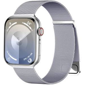 lot 12307 image: Rabini Metal Bands Compatible with Apple Watch Band 38mm 40mm 41mm 42mm 44mm 45mm 46mm 49mm Women Men, Stainless Steel Mesh Magnetic Strap for iWatch SE Ultra Series 11 10 9 8 7 6 5 4 3 2 1, Silver