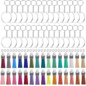 lot 12308 image: KINGFOREST 120PCS Acrylic Keychain Blanks Kit - 30 Keychain Rings, 30 Jump Rings, 30 Clear Discs, 30 Tassels - DIY Craft Supplies for Jewelry Making, Vinyl Stickers & Personalized Gifts