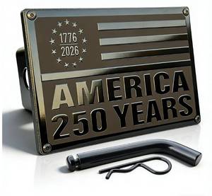 lot 12310 image: TrkWyze Steel Hitch Cover, Patented Riveted Aluminum Flag, Car Wash Safe