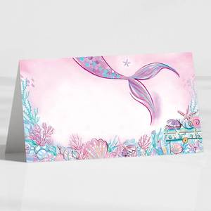 lot 12315 image: 120 Pack Mermaid Party Place Cards, 3.5 x 2 Foldable Table Tent Name Cards, Food Labels for Under The Sea Baby Shower Birthday Party Reception Tables Placement