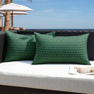 lot 12318 image: Kevin Textile Outdoor Waterproof Throw Pillow Covers Pack of 2 Farmhouse Decorative Cushion Covers for Garden Patio Tent Balcony Bench Couch Sofa 12x20 Inch, Dark Green