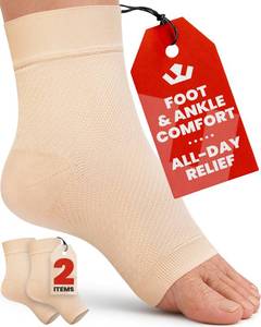 lot 12324 image: KEMFORD Ankle Compression Sleeve - 1-Pair, Plantar Fasciitis Braces - Open Toe Compression Socks for Swelling, Sprain, Neuropathy, Foot Arch Support for Men and Women - 20-30mmhg, XL, Beige