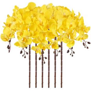 lot 12330 image: ICBOX 6PCS 41in Orchid Flowers Artificial Orchid Stems Velvet Silk Orchids That Look Real Long Stem Artificial Flowers for Tall Vase for Fall Home Wedding Party D�cor (Yellow) (Only 3)